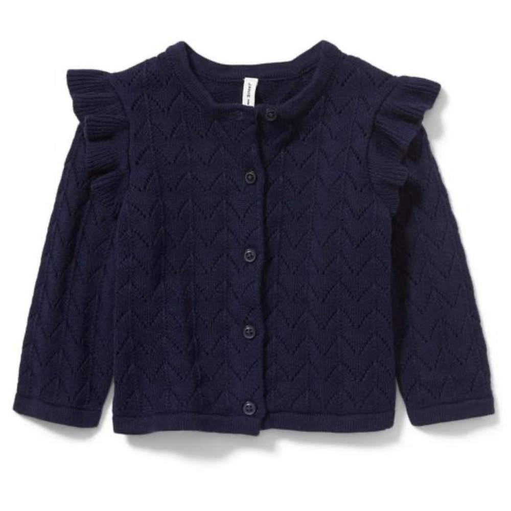 Janie & Jack Ruffle Pointelle Cardigan, Navy Blue, 0-3mo